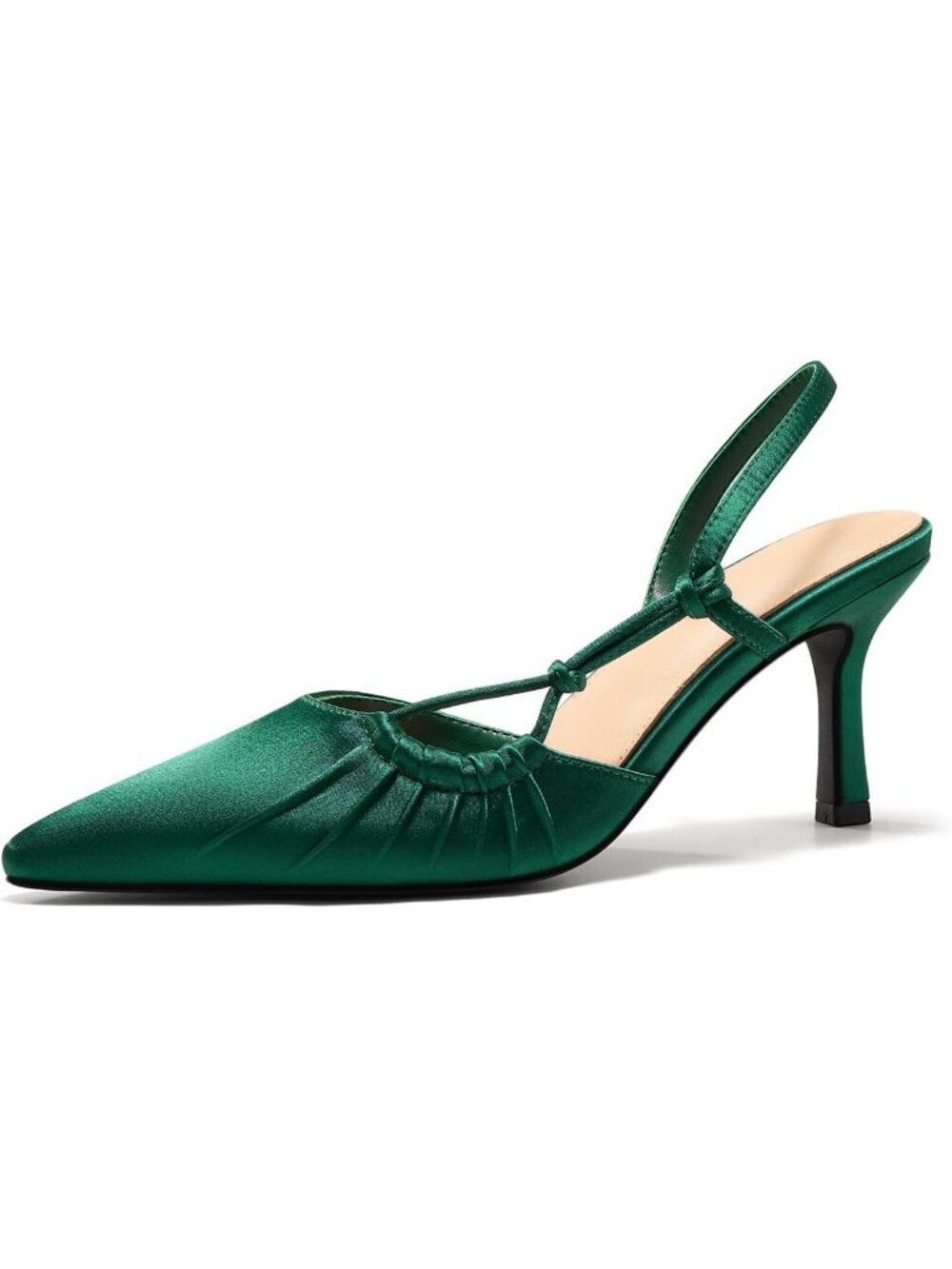 Women's Green Slingback Closed Pointed Toe Backless Kitten Pumps Wedding Heels